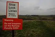 A basic footpath crossing near Fladbury, Worcestershire, with very simple signage