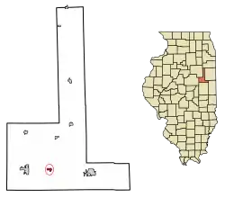 Location of Elliott in Ford County, Illinois.