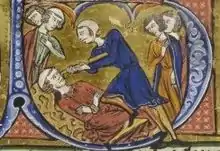 Medieval miniature showing a person being blinded