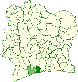 Location in Ivory Coast. Fresco Department has retained the same boundaries since its creation in 2008.