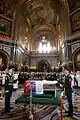 Coffin with the body of Boris Yeltsin in the Cathedral of Christ the Savior