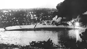 The German cruiser Blücher sinking in the Oslofjord on 9 April 1940.
