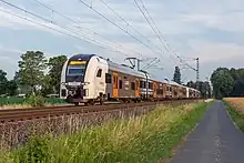 Two RRX Siemens Desiro HC trainsets operate in the morning near Haldern as RE5 to Koblenz.