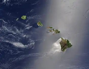 Satellite view of the Pacific Ocean and the main windward Hawaiian Islands