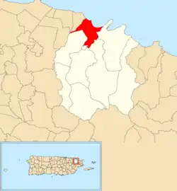 Location of Herreras within the municipality of Río Grande shown in red
