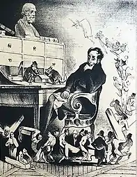 The Doctor: How the devil does it happen that all of my patients succumb?  I bleed them, I physic them, I drug them, I simply can't understand it!, published in published in Le Charivari (1833), lithograph, 24.9 x 19.9 cm.