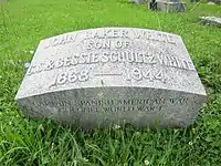 Gravestone marker viewed from its front