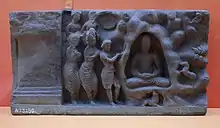 The Buddha meditating in the Indrasala Cave. 2nd-century CE relief from Loriyan Tangai, Gandhara