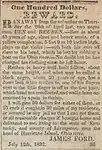 James Ford ran a runaway-slaves notice advertisement originally written on July 12, 1832, and appearing in the Sangamo Journal of Springfield, Illinois, in a free state on August 2, 1832, the year before he was murdered.