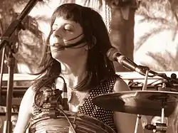 Janet Weiss performing with Wild Flag at Coachella 2012.