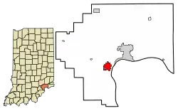 Location of Hanover in Jefferson County, Indiana.