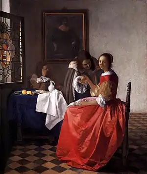 "A Lady and Two Gentlemen"" by Johannes Vermeer used Alizarin crimson for dramatic effect
