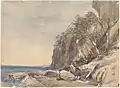 John Skinner Prout, The Derwent Crags, Hobarton, Decr.9, '46, 1846; watercolour; 24.4 x 33.4&nbsp;cm. National Library of Australia