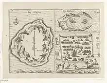 Bacan Island (right), including its settlement. c. 1616