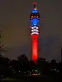 The Kaknäs Tower illuminated in the colours of the French flag in memoriam to the November 2015 Paris attacks.