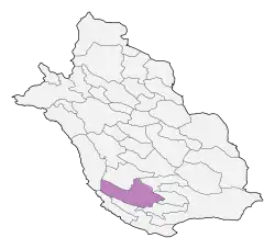 Location of Khonj County in&nbsp;Fars&nbsp;province