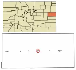 Location of Stratton in Kit Carson County, Colorado.