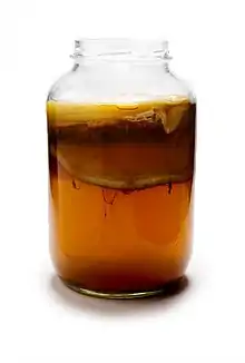 Kombucha tea, including the culture of bacteria and yeast, which is not usually consumed