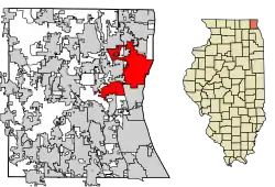 Location of Waukegan in Lake County, Illinois.