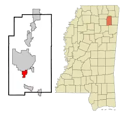 Location within Lee County and the State of Mississippi