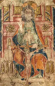 Image 18The Father, The Holy Spirit, and Christ crucified, depicted in a Welsh manuscript c. 1390–1400 (from Trinity)