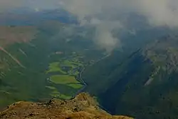 Junkerdal village seen from Solvågtinden