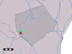 The village (dark red) and the statistical district (light green) of Eeserveen in the municipality of Borger-Odoorn.