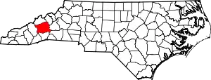 Map of North Carolina highlighting Buncombe County