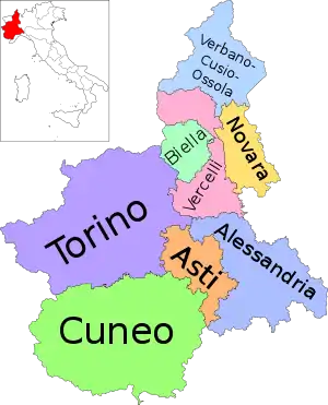 Today's Administrative Piedmont in Italy