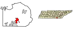 Location of Jasper in Marion County, Tennessee.