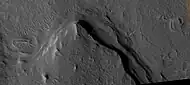 Close view of edge of layered mesa, as seen by HiRISE