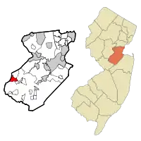 Map of Heathcote CDP in Middlesex County. Inset: Location of Middlesex County in New Jersey.
