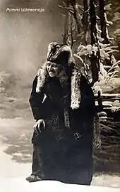 Actress Mimmi Lähteenoja&nbsp;[fi] as Louhi in the National Threatre play Pohjolan häät (The Wedding at Pohjola) on the day the threatre opened, April 9 1902