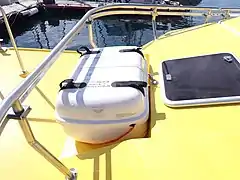 Liferaft and forward escape hatch