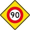(W10-3) 90&nbsp;km/h speed limit ahead
