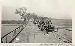 Nida bridge in Motkowice with horse-drawn, k.u.k, narrow gauge railway, 24 May 1915