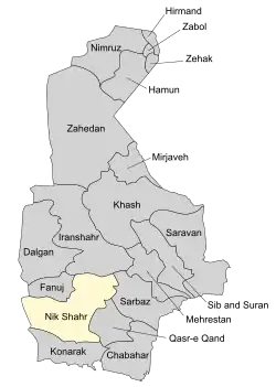 Location of Nik Shahr County in Sistan&nbsp;and&nbsp;Baluchestan province