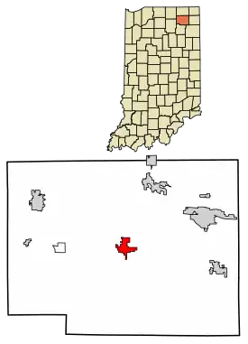 Location of Albion in Noble County, Indiana.
