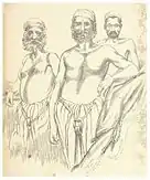 Sketch of three standing men, of different ages