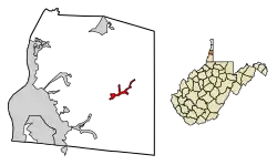 Location of Valley Grove in Ohio County, West Virginia.