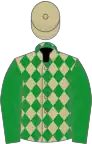Beige, green diamonds and sleeves, beige cap