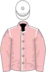 Pink, white seams, pink sleeves, white cap