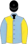 LIGHT BLUE and YELLOW HALVED, sleeves reversed, black cap