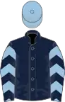 Dark blue, light blue chevrons on sleeves, light blue cap