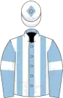 Light blue and white stripes, light blue sleeves, white armlets, white cap, light blue diamond