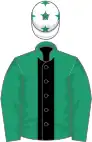 Emerald green, black stripe, white cap, emerald green stars