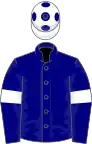 Navy blue, white armlets and cap with blue spots