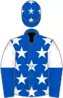 Royal blue, white stars, halved sleeves, royal blue cap, white stars