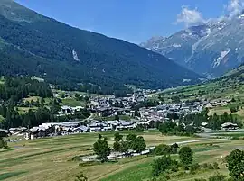 Landscape of Lanslevillard in summer.