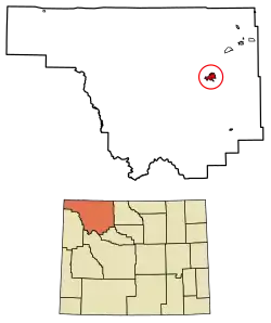 Location of Cody in Park County, Wyoming.